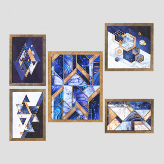Geometric blue wall art set of 5