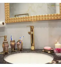 golden and pink bathroom sets