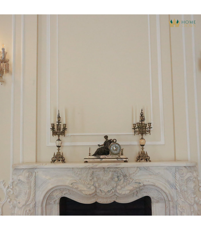 fireplace and candlesticks
