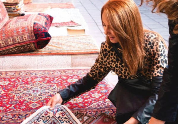 a woman buying carpet
